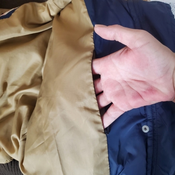 True Religion Navy & Brown Sz Large Cropped Puffer Jacket Coat - Picture 4 of 8